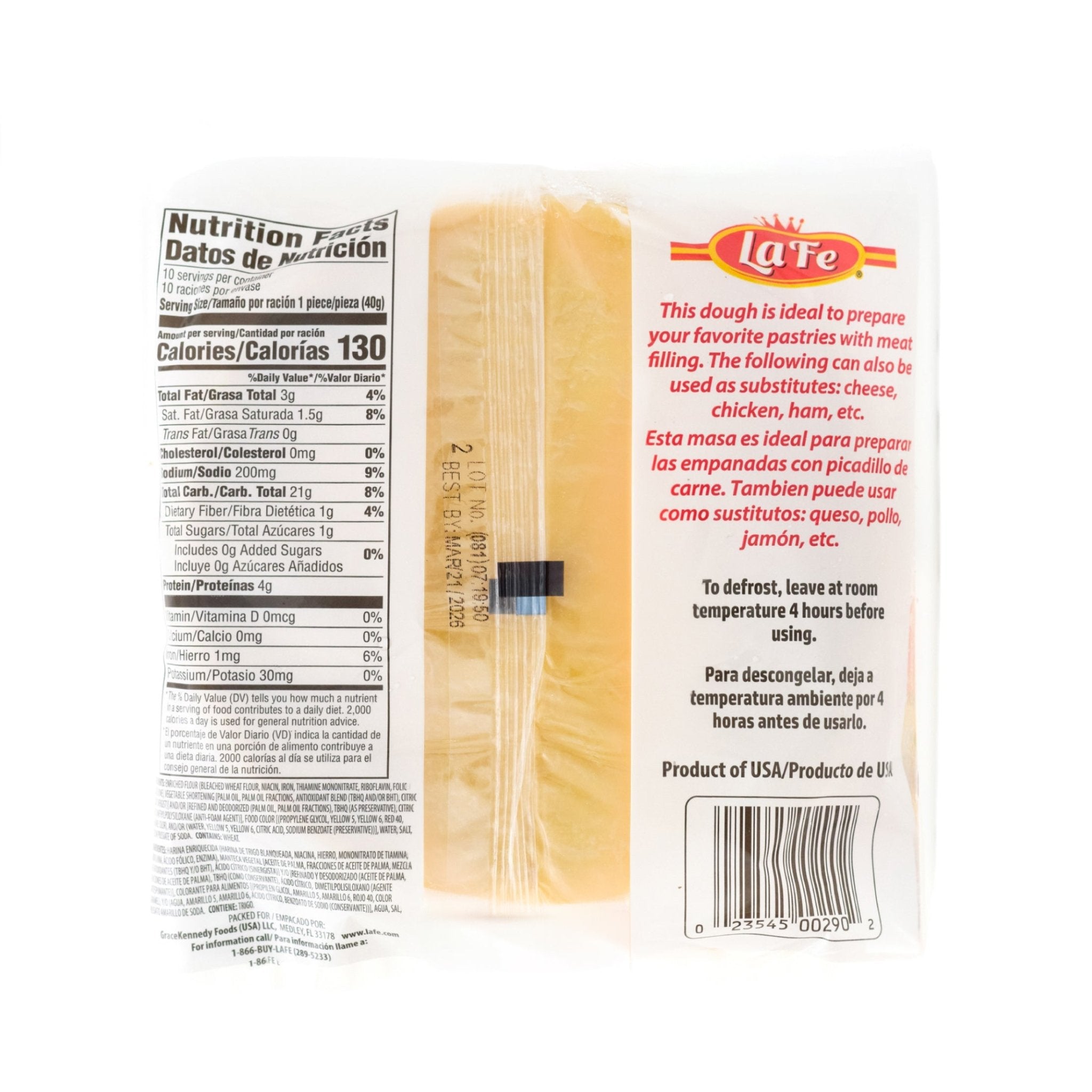 LA FE pastry dough ideal for making authentic Latin food with a variety of savory fillings. Perfect for empanadas and snacks.