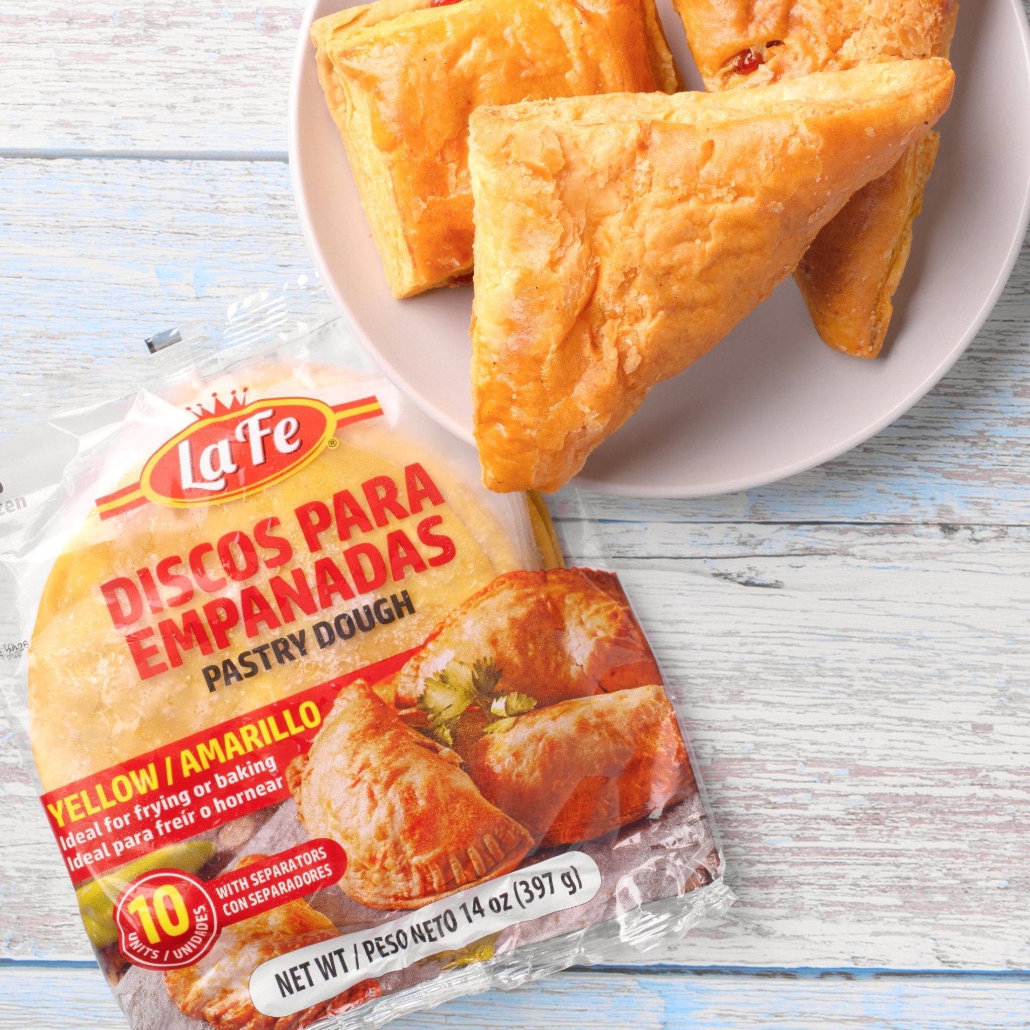 LA FE Discos para Empanadas pastry dough, perfect for creating authentic Latin food at home, ideal for frying or baking.