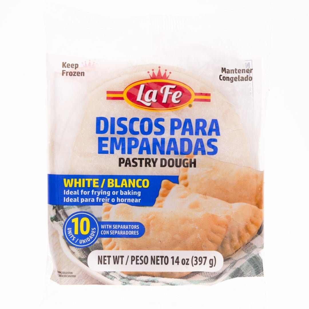 La Fe Discos para Empanadas 14 oz package, quality Latin food for delicious empanadas, perfect for frying or baking.