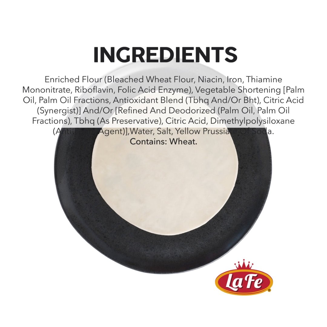 La Fe Discos White ingredient list showcasing quality grains and oils, perfect for authentic Latin food experiences.