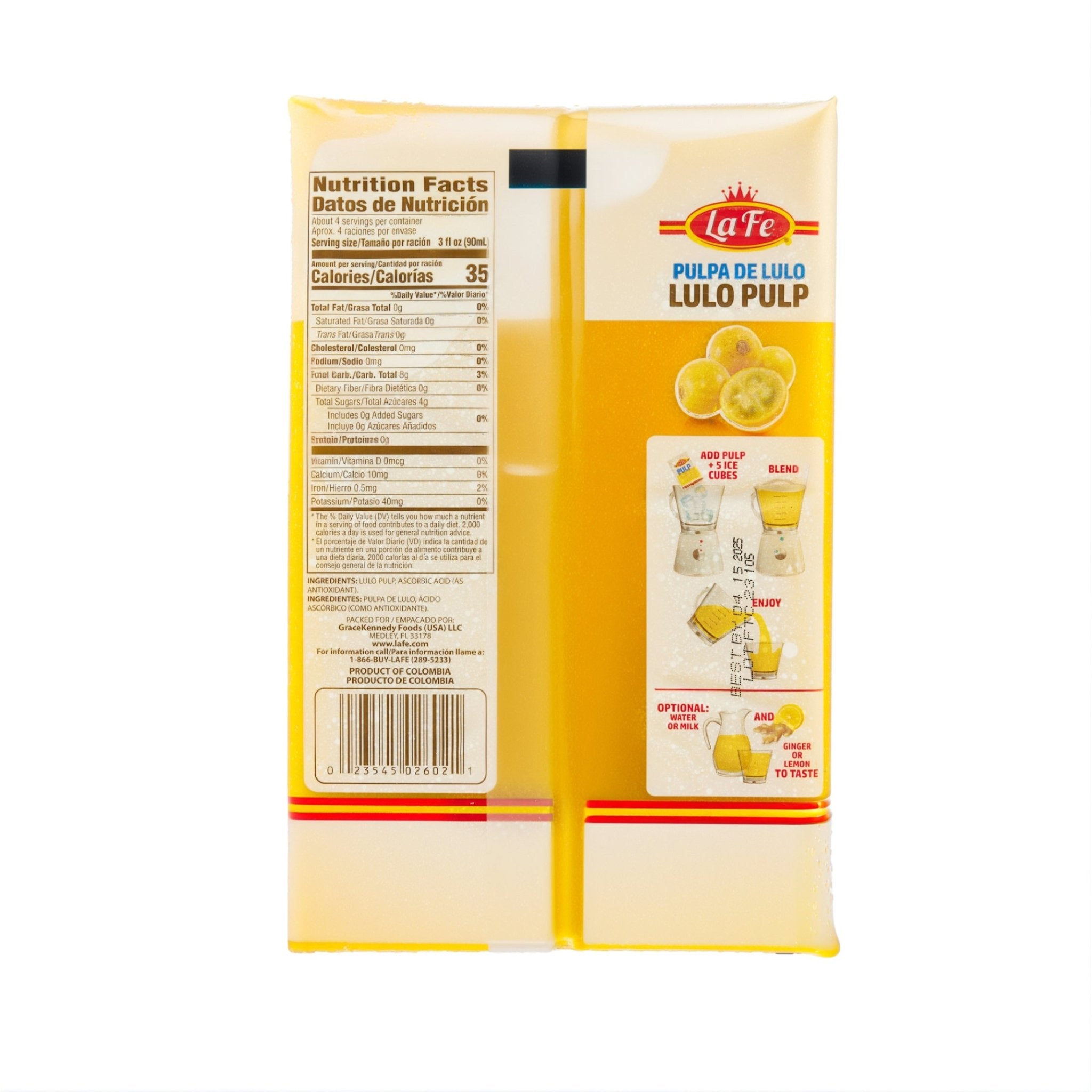 LA FE Pulp Lulo, 12 oz, authentic Latin fruit pulp for tropical drinks and dishes, high-quality Latin food.