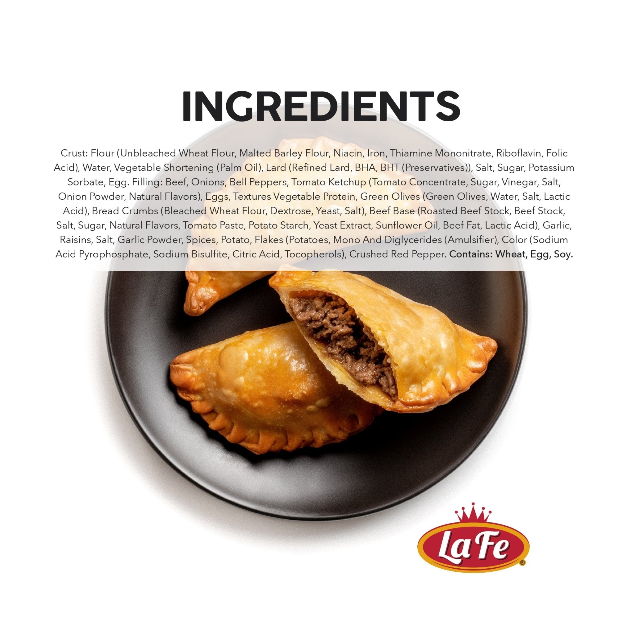 La Fe Empanadas Beef ingredients showing authentic Latin flavors, perfect for quality Latin foods lovers.