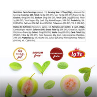 Nutrition facts label for La Fe Guava Paste Clear, showcasing 100% natural ingredients and quality Latin flavors.