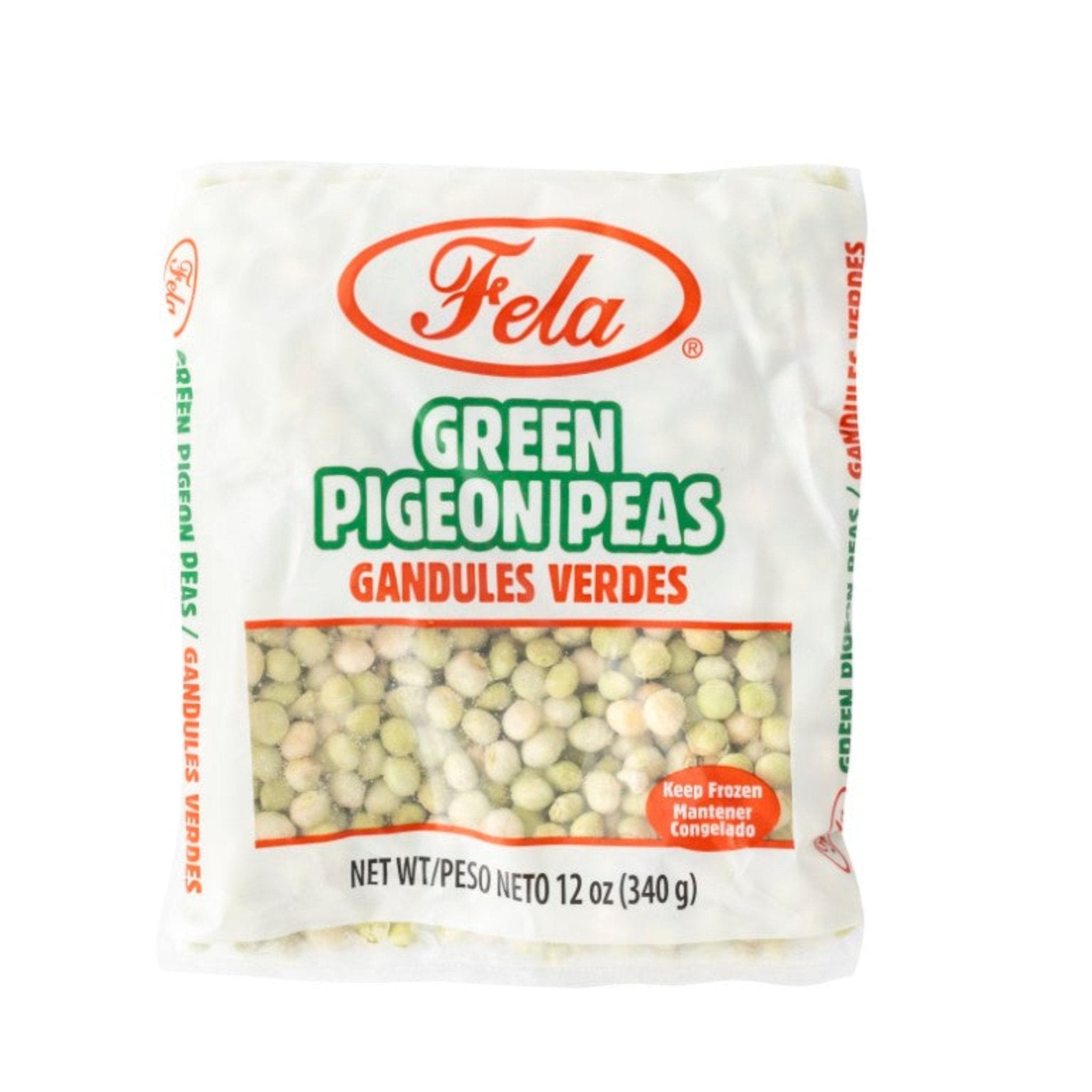 Fela frozen green pigeon peas, 12 oz, ideal for authentic Latin flavors and quality meals. Perfect for your Latin grocery supply.