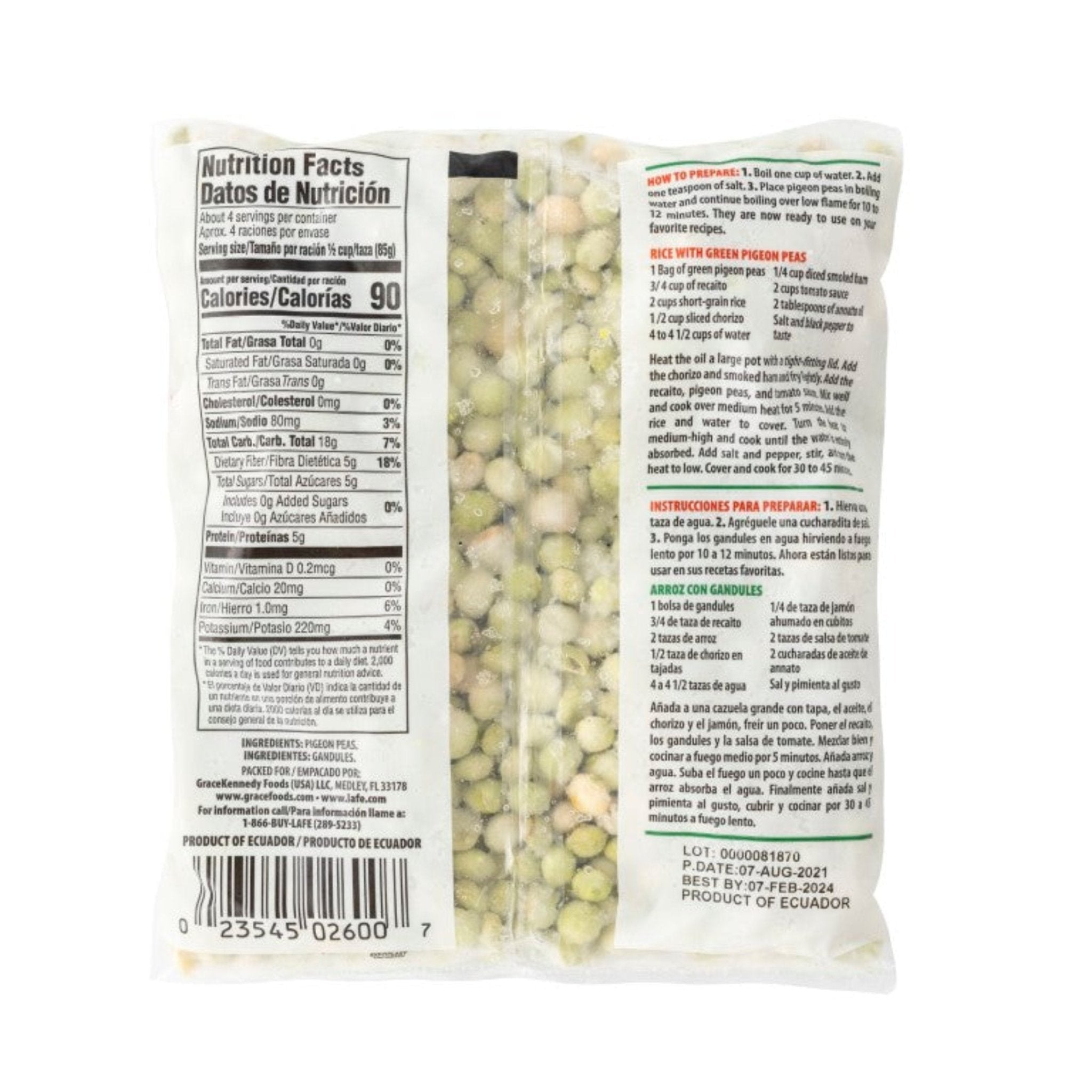 Fela Frozen Pigeon Peas package, nutritious and versatile Latin food, perfect for authentic meals and recipes.