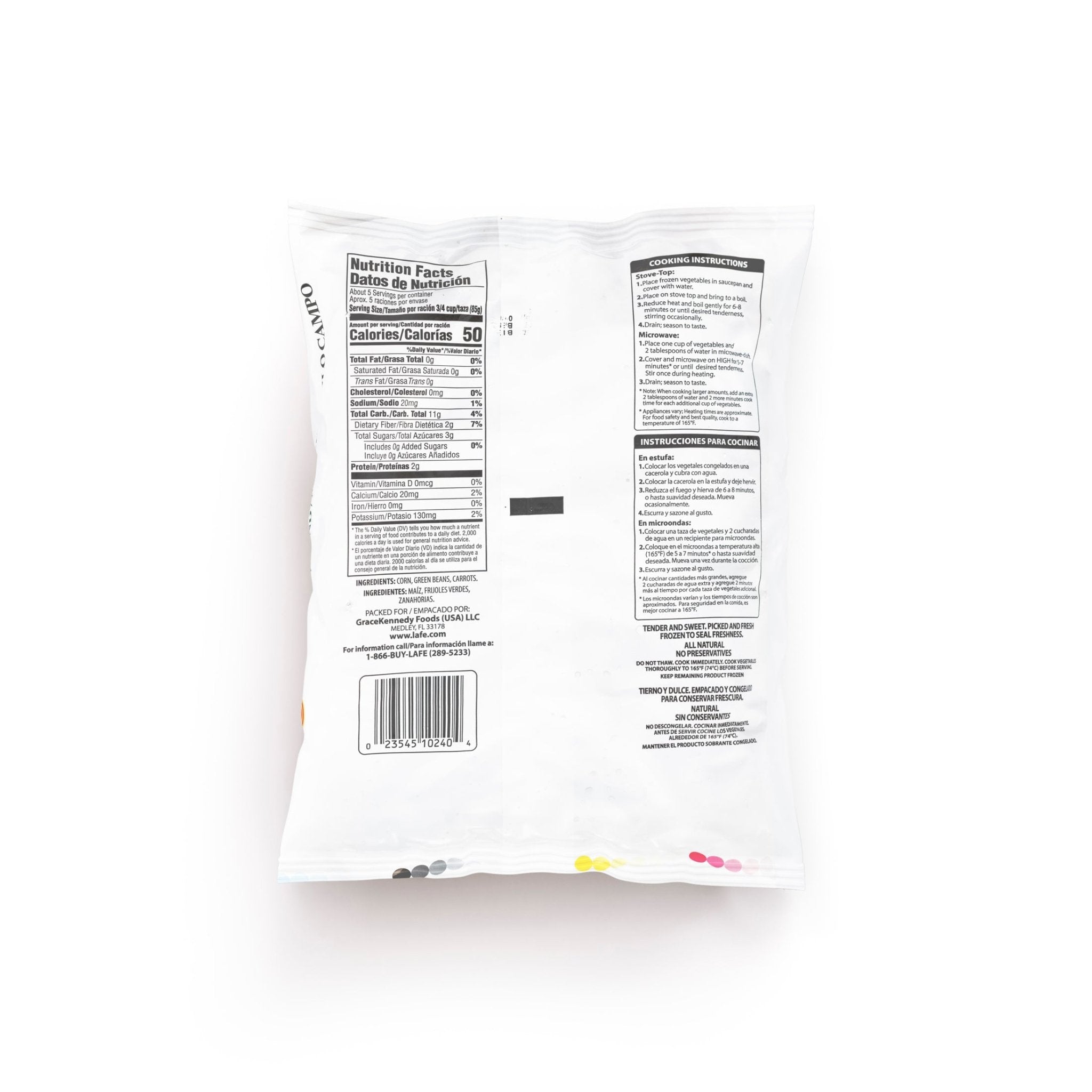 LA FE BLEND COUNTRY 12/16 OZ bag with nutrition facts, perfect for authentic Latin food lovers.