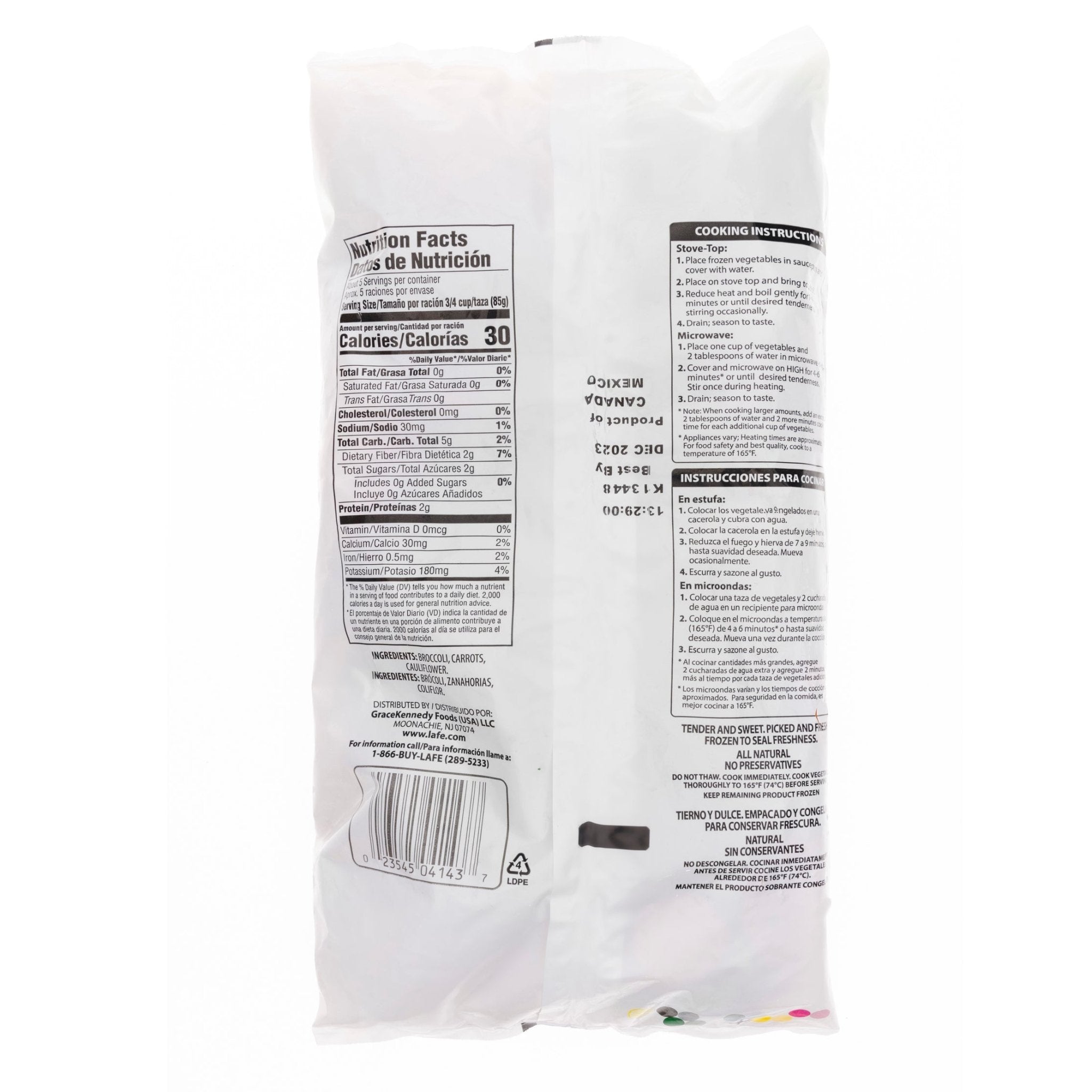 LA FE BLEND DUTCH STYLE packaging with nutrition facts and cooking instructions for premium Latin food.