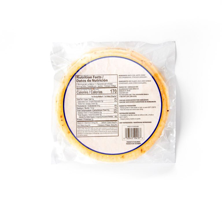 Nutrition facts label for RICAREPA 12/19 OZ BLANCA, a quality Latin American frozen food.