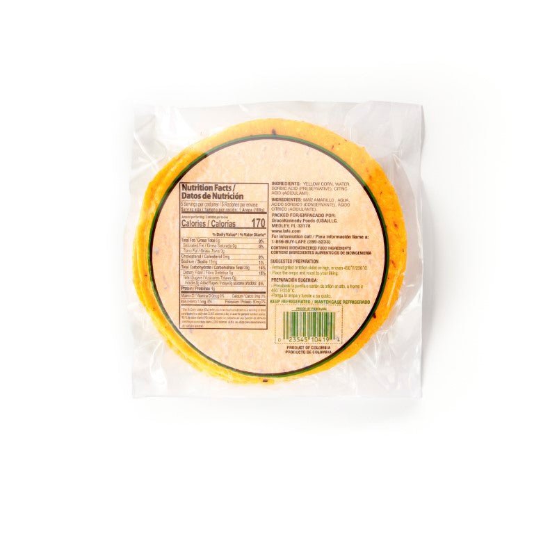 RICAREPA Amarilla 12/19 oz packaging with nutrition facts; quality latin food ideal for delicious meals.