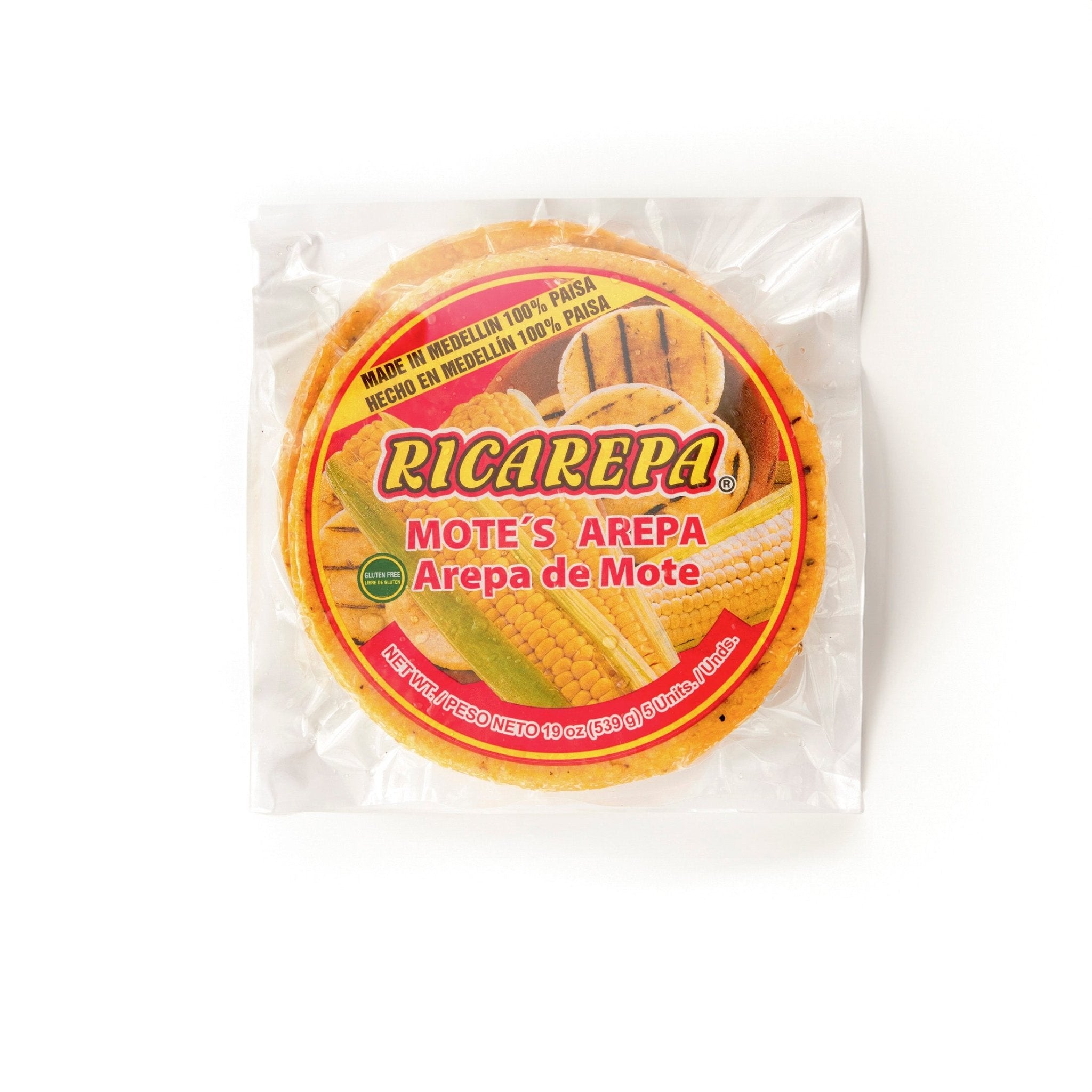 RICAREPA Arepa de Mote package featuring authentic Latin American flavors, perfect for quality Latin meals.