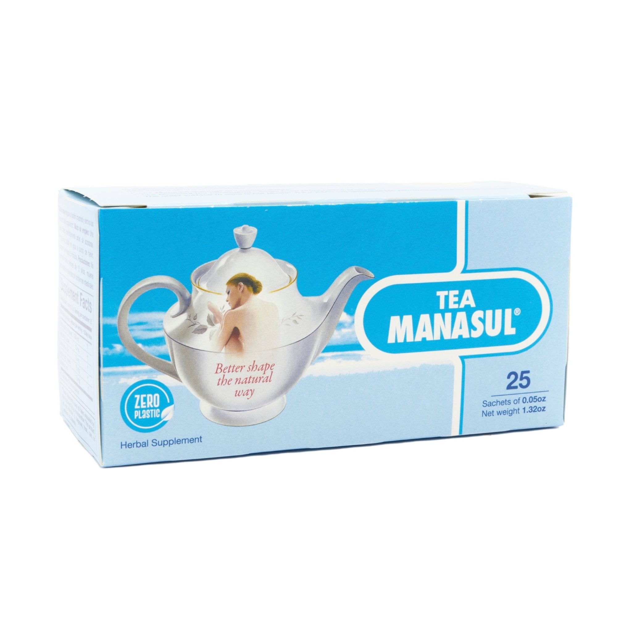 MANASUL TE herbal supplement box with 25 sachets for digestive health, quality Latin food product, buy Latin food online.