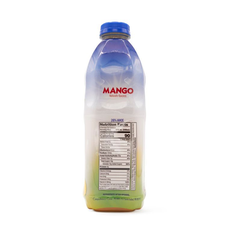 Bottle of LOTUS MANGO juice, a fresh and nutritious Latin food product with tropical flavors, perfect for any occasion.