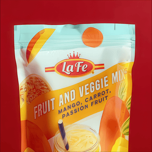 La Fe Frozen Fruit and Veggie Mix featuring mango, carrot, and passion fruit, perfect for authentic Latin flavors.