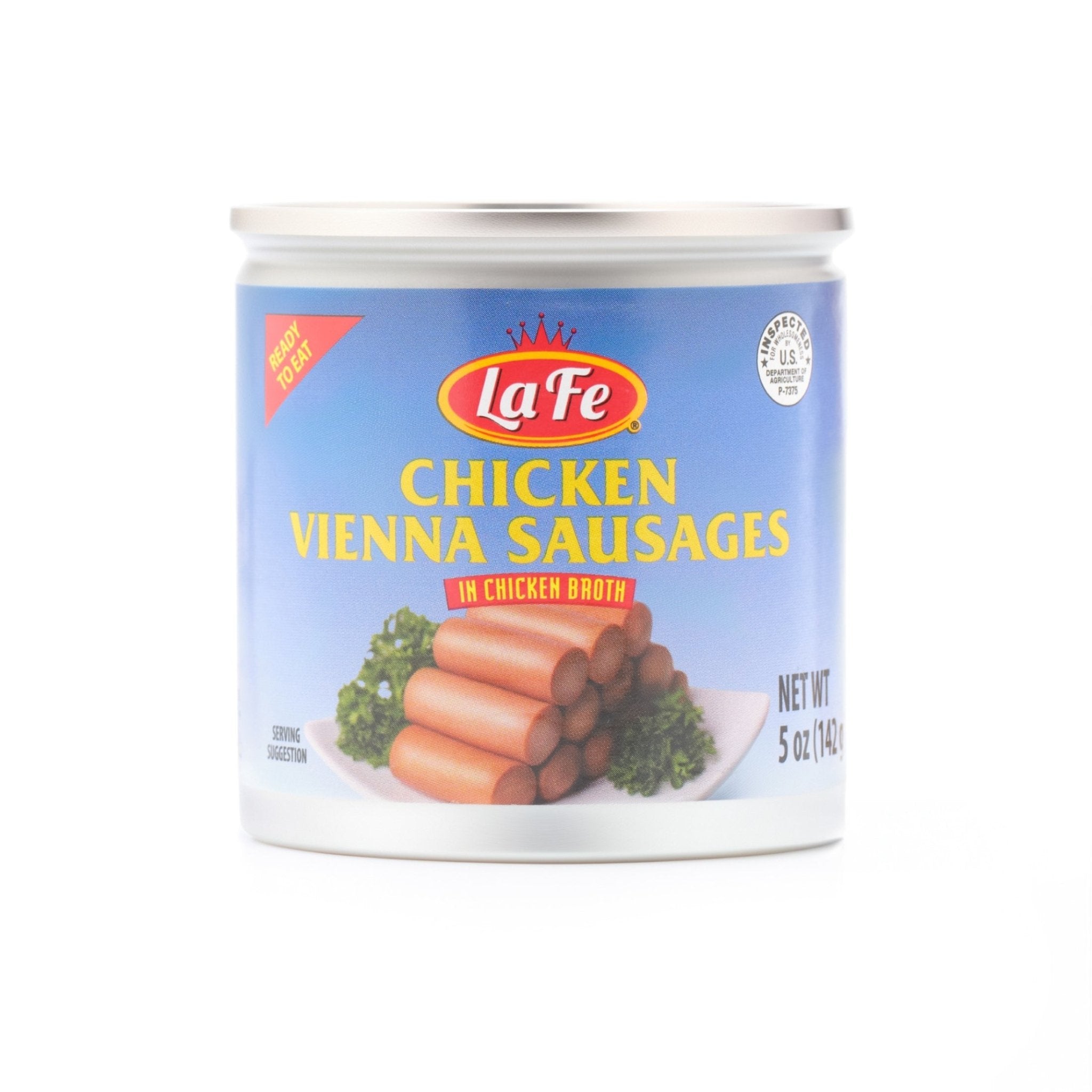 La Fe Chicken Vienna Sausages in broth, 5 oz can, flavorful and nutritious option for authentic Latin food lovers.