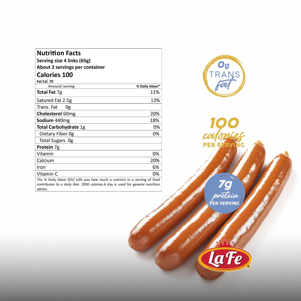 La Fe Chicken Vienna Sausages with nutrition facts, a healthy, protein-packed option for your meals. Quality Latin food.