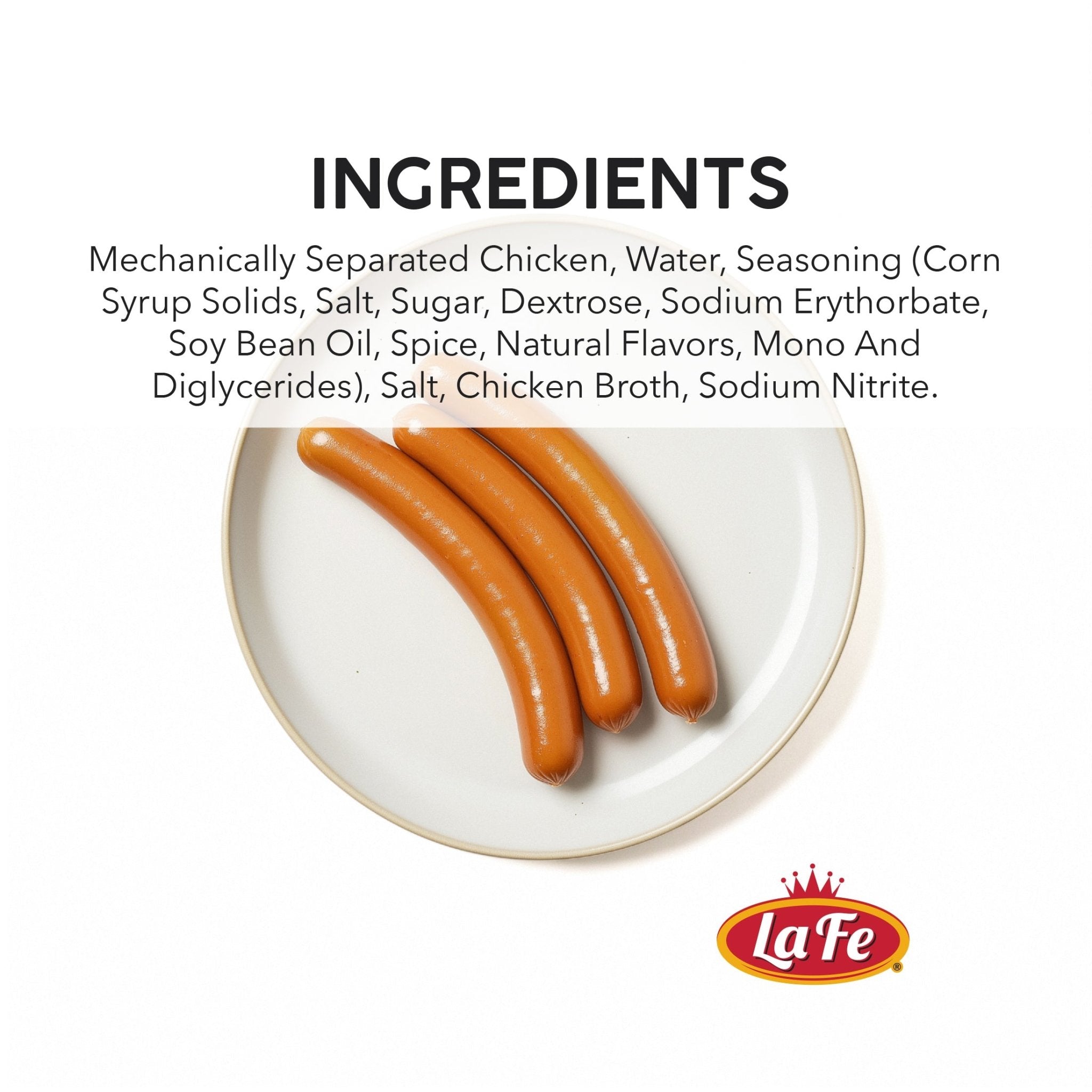 Ingredients of La Fe Chicken Vienna Sausage: quality chicken, spices, and seasonings on a plate.