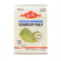 La Fe Pulp Guanabana 14oz, authentic tropical flavor for smoothies, juices, and recipes. Quality Latin food product.