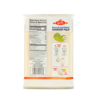 La Fe Pulp Guanabana packaging showcasing nutrition facts and usage instructions for authentic tropical flavor in Latin recipes.