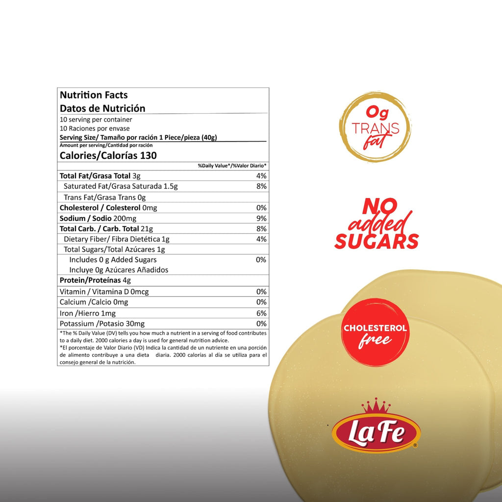 Nutrition facts for LA FE DISCO COLOR-SMALL showcasing quality ingredients and no added sugars for fresh Latin food lovers.