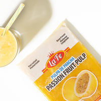 LA FE PULP PARCHA passion fruit pulp for authentic Latin flavors. Buy fresh Latin food and enjoy healthy tropical drinks.