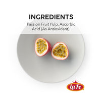 Ingredients for LA FE PULP PARCHA: Fresh passion fruit pulp and ascorbic acid for a nutritious taste. Authentic Latin flavor.