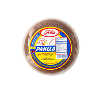 Fela Panela 32 oz round, quality Colombian panela, perfect for authentic Latin food and flavors, available at Latin grocery stores.