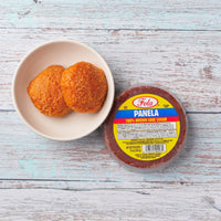 Round Fela Panela and two pieces of panela, 100% brown cane sugar, perfect for authentic Latin food.