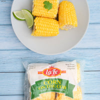 La Fe Corn on the Cob Mini served with lime and cilantro, perfect for fresh Latin food lovers and healthy meals.
