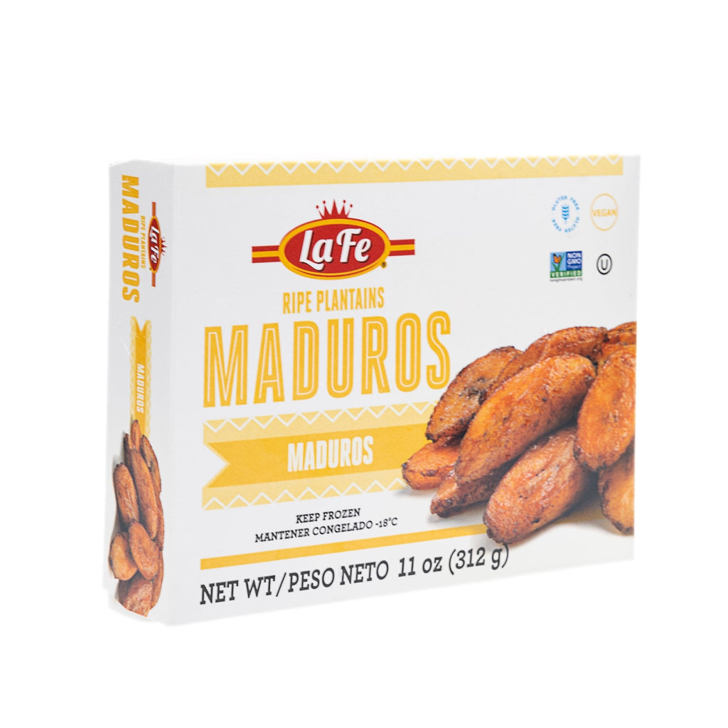 LA FE Platanos Maduros frozen ripe plantains, 11 oz package, perfect for authentic Latin flavor in meals.