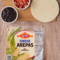 LAFE AREPAS QUESO, cheese arepas with black beans and pico de gallo, premium Latin food for authentic meals.