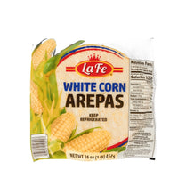 Lafe Arepas Blanca 16 oz package featuring fresh white corn, ideal for authentic Latin meals. Buy quality Latin food online.