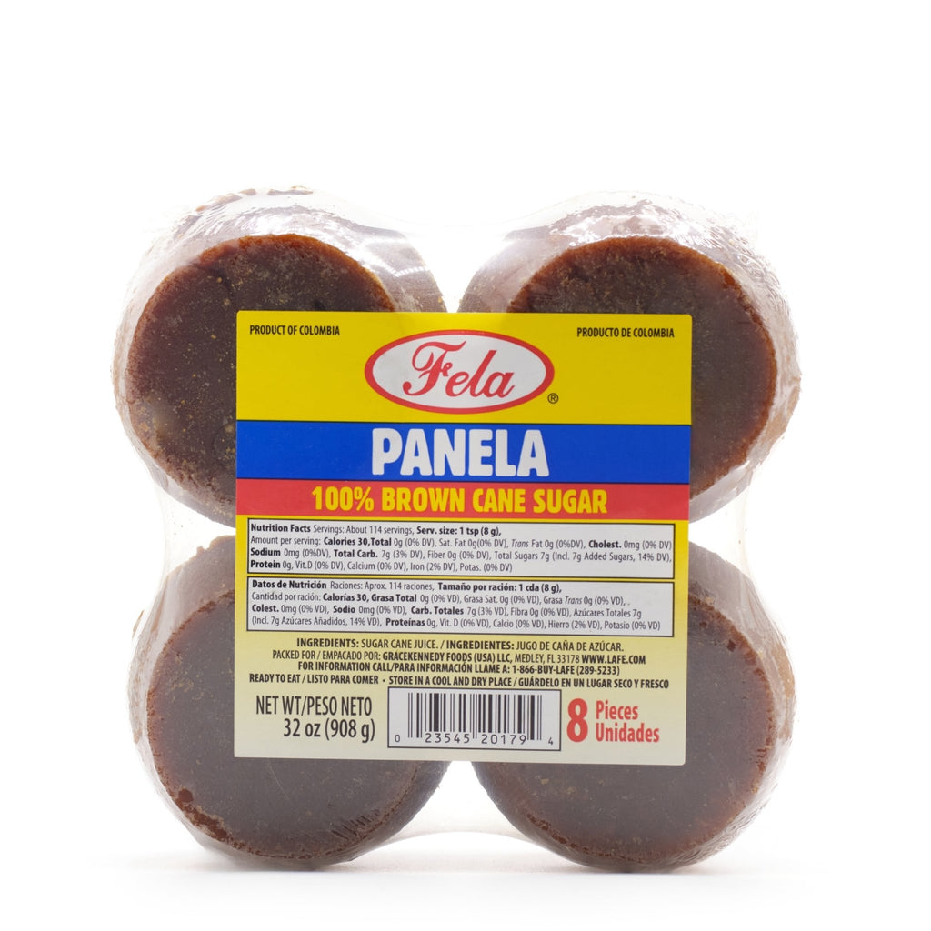 FELA PANELA 32 oz brown cane sugar packaging, authentic Latin food product, perfect for traditional recipes and beverages.