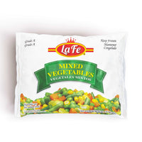 La Fe Mixed Vegetables 12 oz bag, frozen mix of carrots, corn, peas, and green beans, fresh Latin food from a Hispanic food brand.