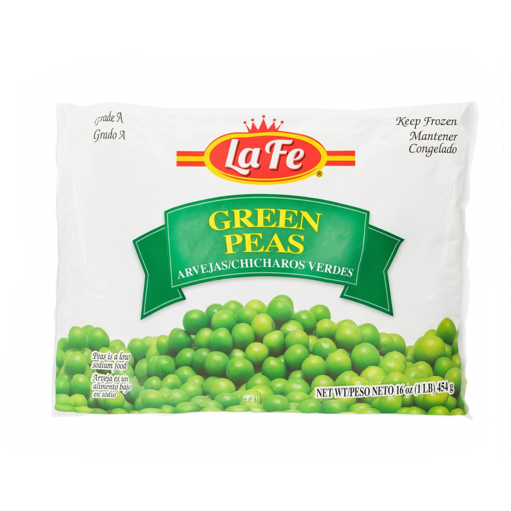 LA FE Green Peas 16 oz, nutritious frozen peas perfect for latinos, high in protein and fiber, ideal for authentic meals.