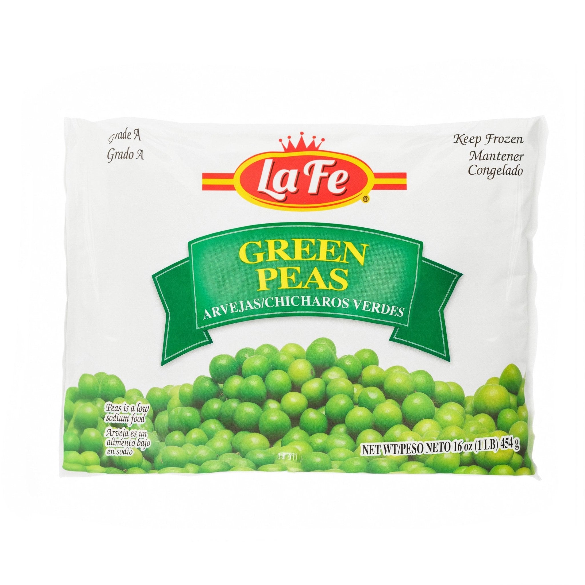 LA FE Green Peas 16 oz, nutritious frozen peas perfect for latinos, high in protein and fiber, ideal for authentic meals.