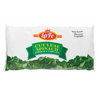 La Fe Cut Leaf Spinach 12 oz package, nutritious frozen greens for authentic Latin meals.