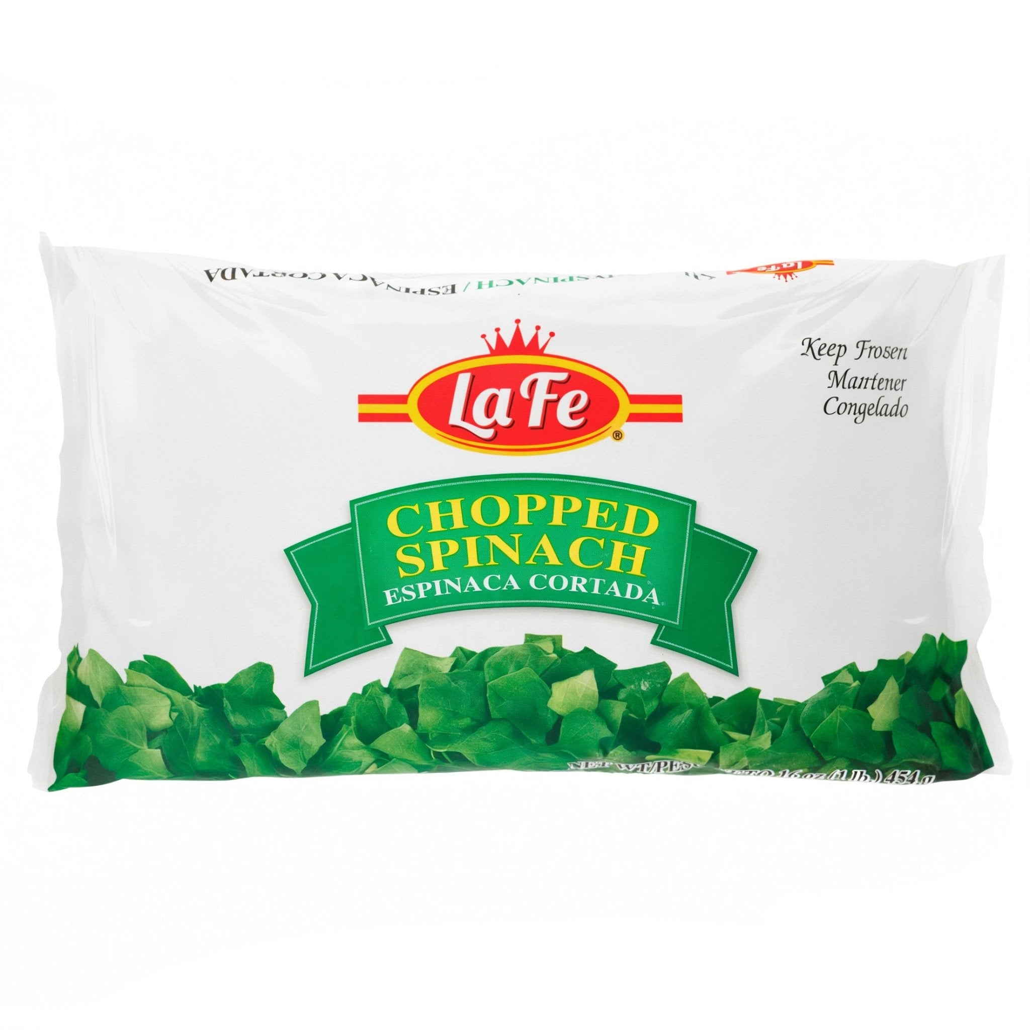 La Fe Chopped Spinach 12 oz pack, perfect for adding quality greens to your Latin recipes and meals.