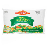 La Fe Mixed Vegetables 32 oz package, a colorful blend perfect for authentic Latin meals and quality frozen foods.