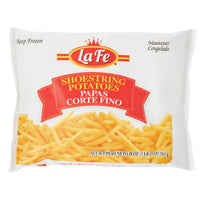 LA FE Shoestring Potatoes 16/18 oz, perfect for authentic Latin food and delicious fry experiences. Quality frozen fries.