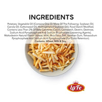 LA FE FRIES SHOESTRING ingredients list featuring quality potatoes and oils for authentic Latin flavor.