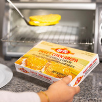 LAFE Sweet Corn Arepa with Mozzarella Cheese, perfect for a delicious Latin meal, convenient 12x14oz pack.