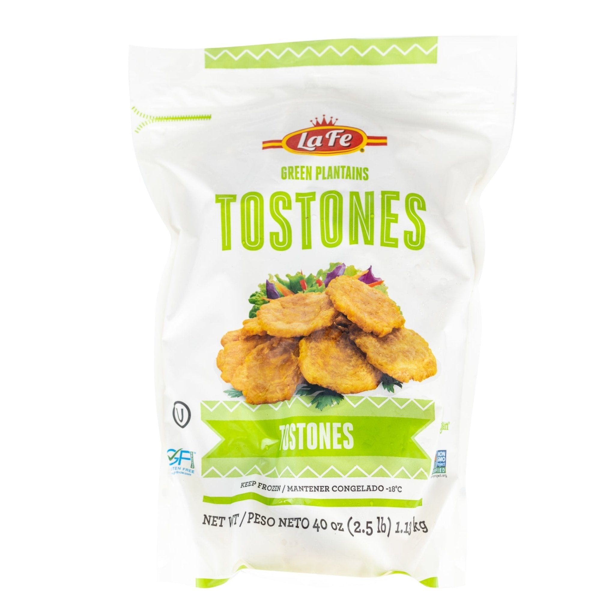 La Fe Tostones pack 2.5 lbs, authentic Latin food, perfect for family meals, indulge in tropical flavors.
