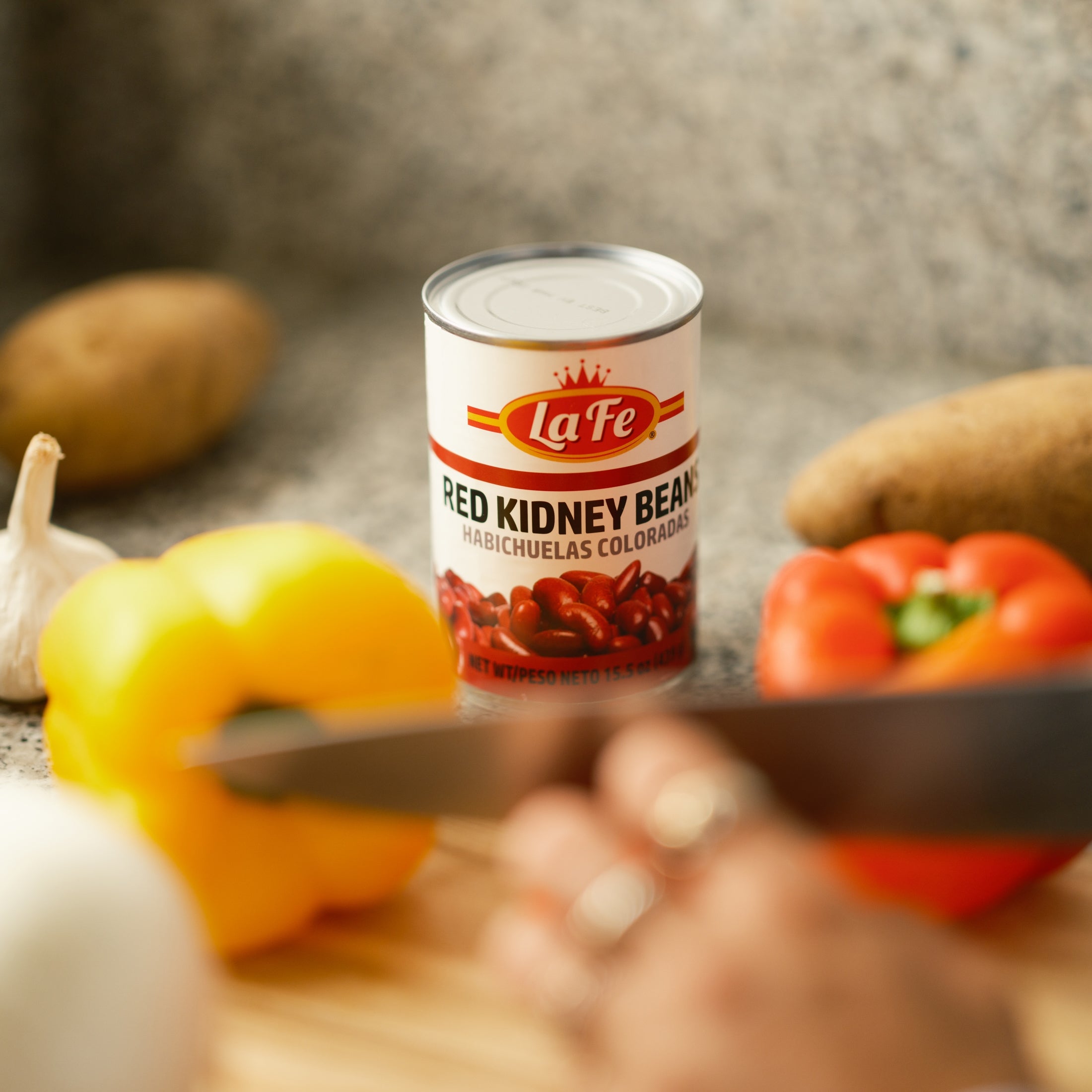 LAFE BEANS Red Kidney Beans can with colorful peppers and garlic, perfect for authentic Latin recipes and healthy meals.