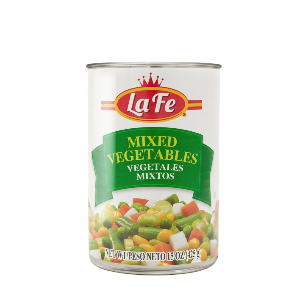 La Fe Veg Can Mixed-Vegetables 15 oz, nutritious and convenient Latin food option for quick meals.