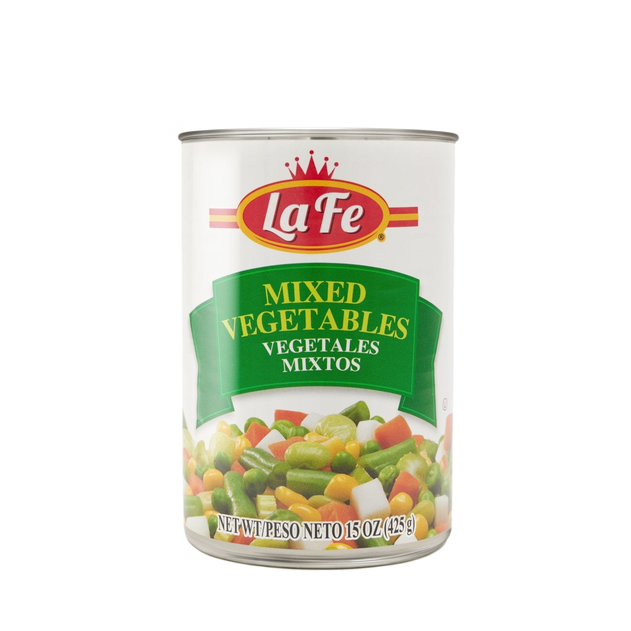 La Fe Veg Can Mixed-Vegetables 15 oz, nutritious and convenient Latin food option for quick meals.