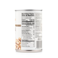 Nutrition facts label on La Fe Pinto Beans can, highlighting quality ingredients and nutritional information.