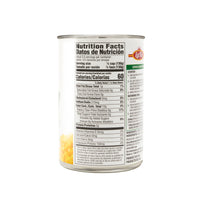 Nutrition facts label for LA FE Veg Can Kernel Corn, highlighting essential vitamins and fiber in Latin American flavors.