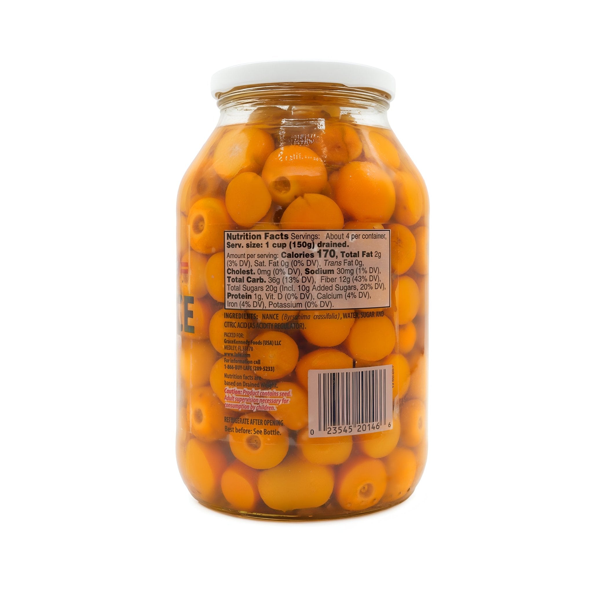 La Fe Conserva Nance jar showcasing tropical nance fruit, ideal for authentic Latin flavors in your kitchen.