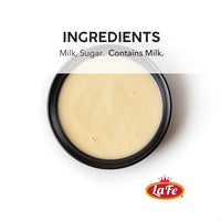 La Fe Sweetened Condensed Milk ingredients: milk and sugar. Perfect for authentic Latin desserts.