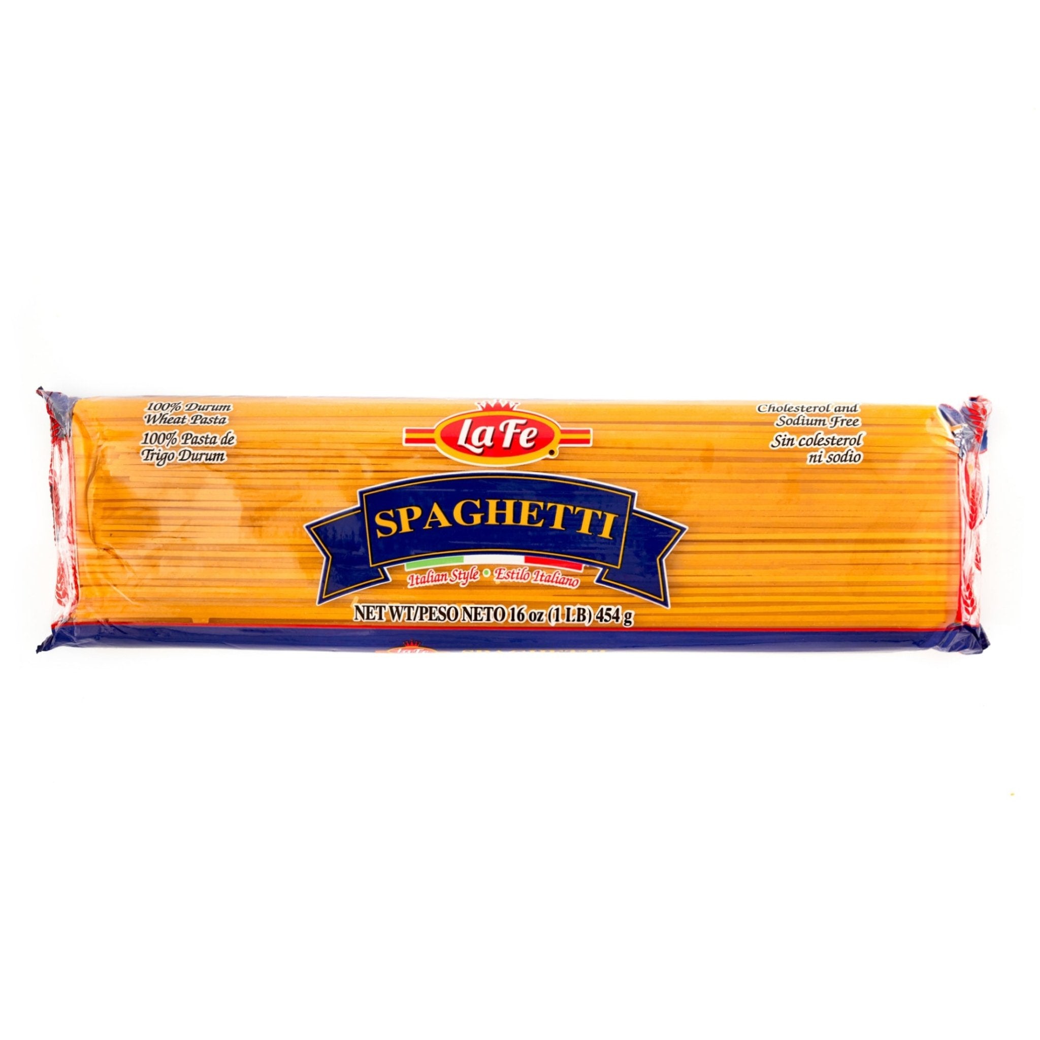 La Fe Pasta Spaghetti 20/16 oz pack, ideal for authentic Latin cooking and delicious Italian dishes.